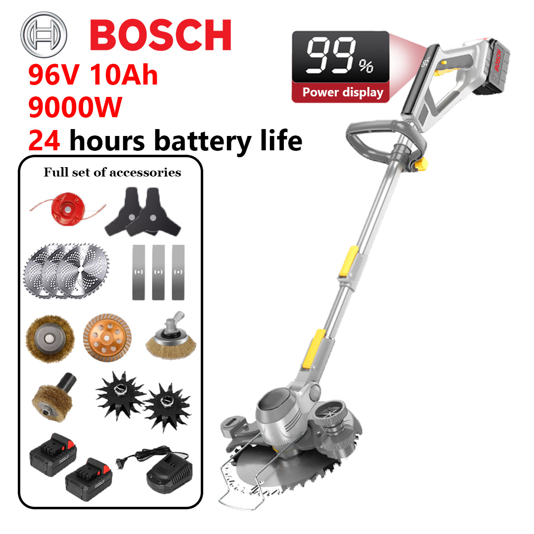 Modelo de luxo: potência de 9000 W, 24 horas de duração da bateria, pode cortar troncos de árvores de 30 cm (presente: bateria de lítio 96V 10Ah * 2 + lâmina de serra de liga * 3 + lâmina reta * 3 + lâmina triangular * 2 + cabeça de corte de liga * 1 + arado cabeça * 2 + cabeça de polimento tubular * 1 + cabeça de polimento de liga * 1 + cabeça de escova de arame grande * 1 + cabeça de escova de arame pequena * 1 + carregador rápido * 1)