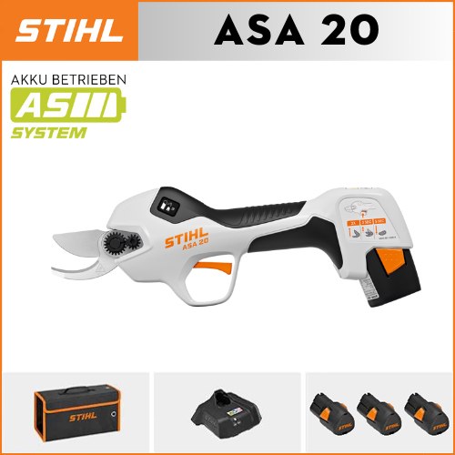 STIHL ASA20*1, bateria de lítio*3, caixa de armazenamento*1, cabeça de aparador*1, carregador*1